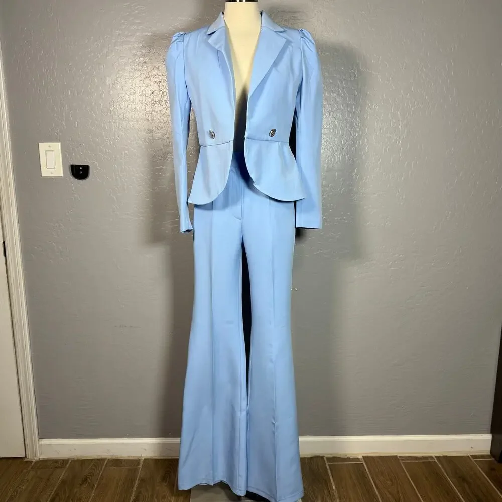 Elegaia Liora Sky-Blue Single-Breasted Suit 2-Piece, S